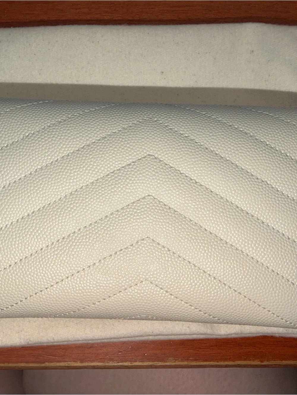 Saint Laurent Cream Quilted Leather Chain Wallet with Gold YSL Emblem